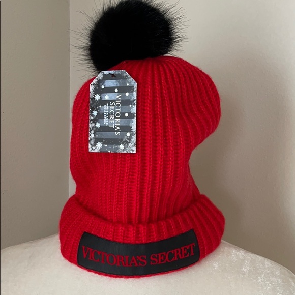 Victoria's Secret Accessories - Victoria’s Secret Beanie Pom Pom Red Black New